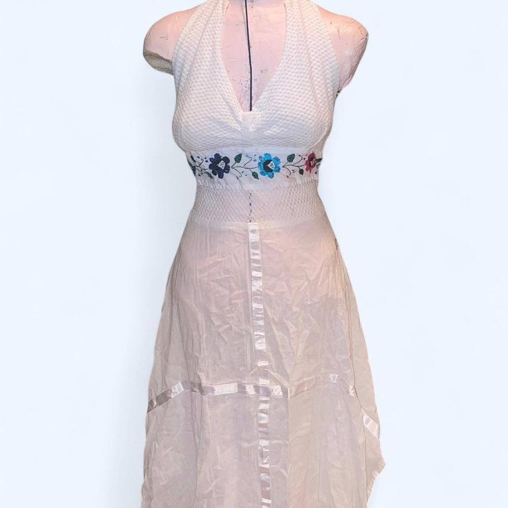 Vintage halter swim cover up with embroidery flowers